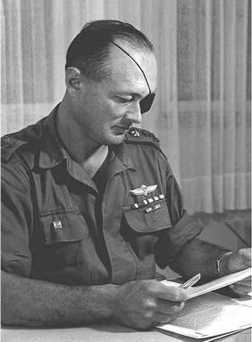 Moshe Dayan decorated  with ribbon